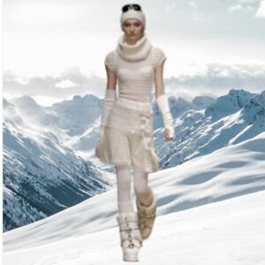 Coquette Fairy White Cream Cable Knit Mini Dress